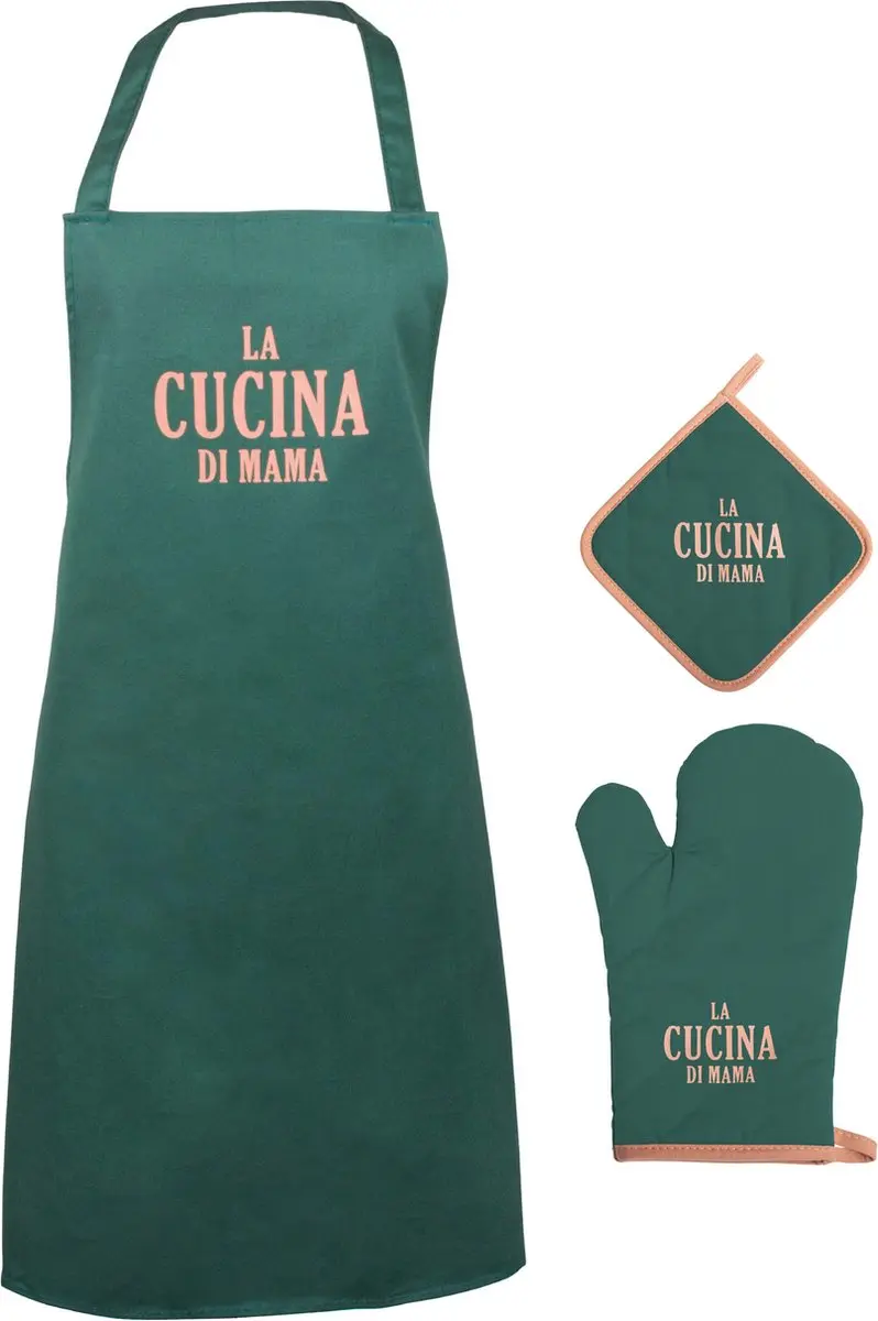Gusta Keukentextiel Giftset - Schort, Pannenlap & Ovenwant - Groen