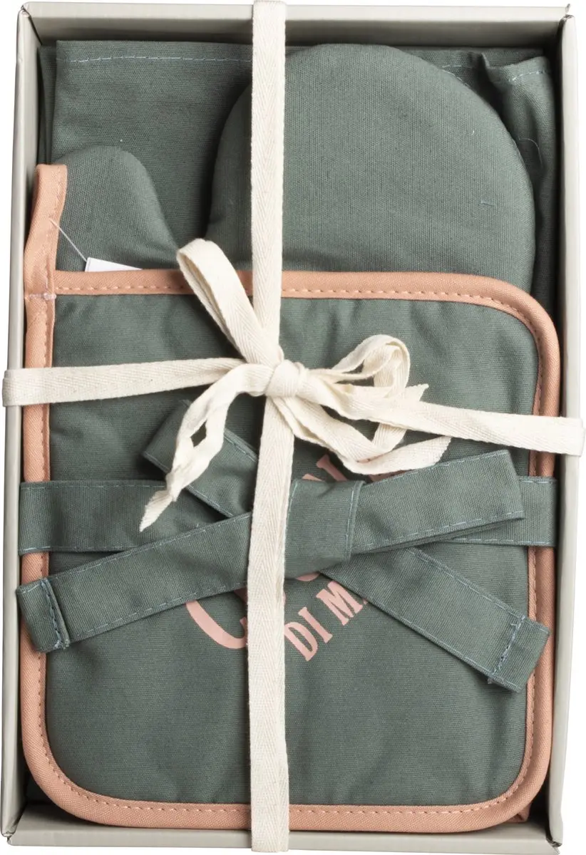 Gusta Keukentextiel Giftset - Schort, Pannenlap & Ovenwant - Groen