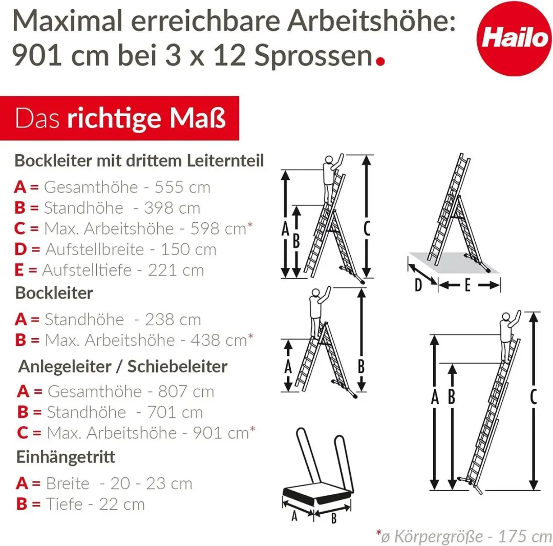 Hailo ProfiLOT 3-delige Aluminium Combinatieladder 3x12 Sporten - 150 kg