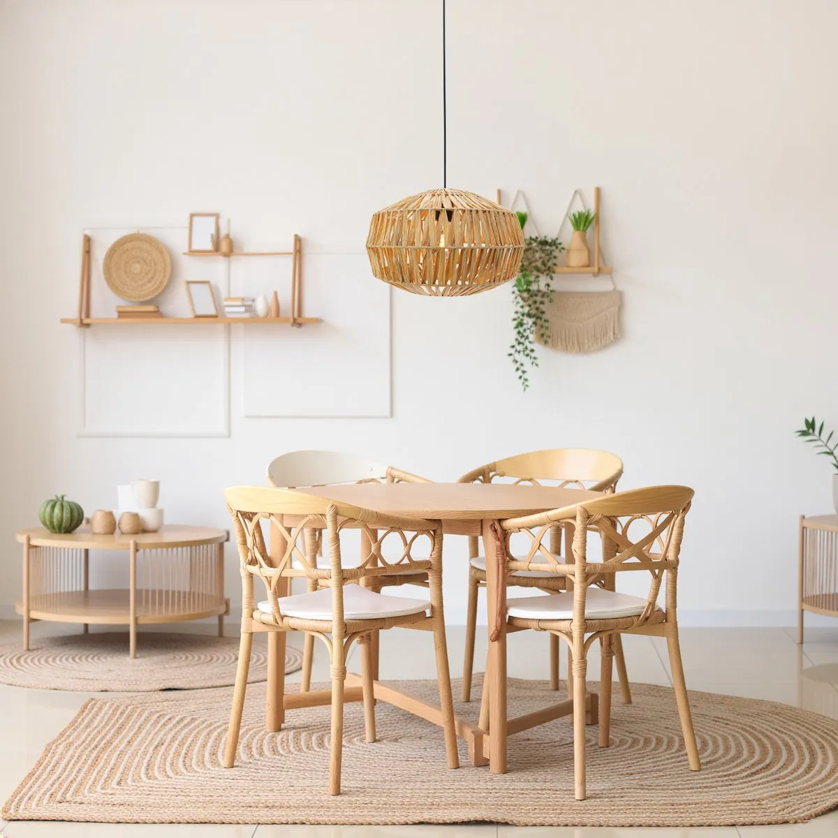 Eglo Sheldon Hanglamp E27 - Ø38cm - Zwart/Natuurlijk/Bruin
