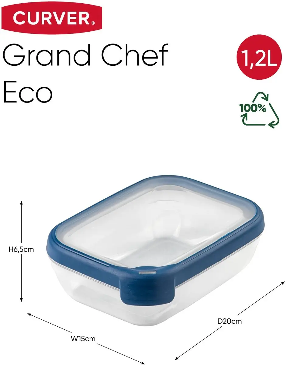 Curver Grand Chef Eco Vershoudbakje 1,2L - Transparant/Blauw