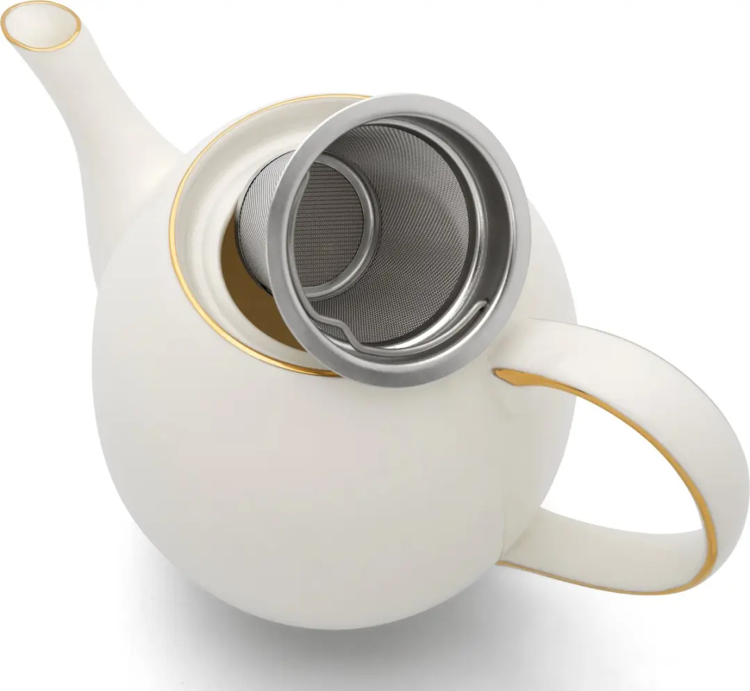 Bredemeijer Canterbury Theepot 1,2L - Porselein wit - 2 Mokjes + Zeef - 6 Kopjes