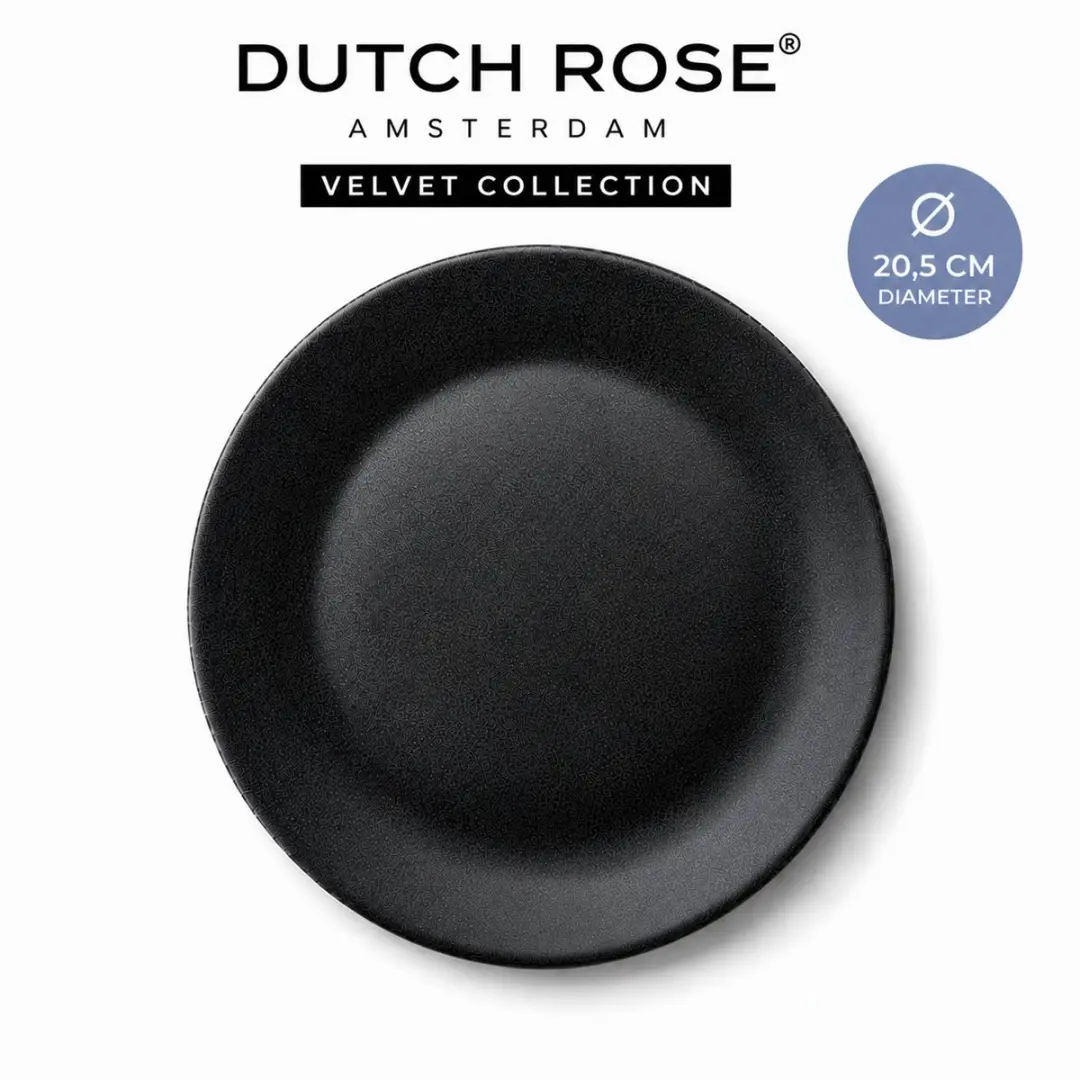 Dutch Rose Velvet Bordset Platte Borden 20,5cm Antraciet