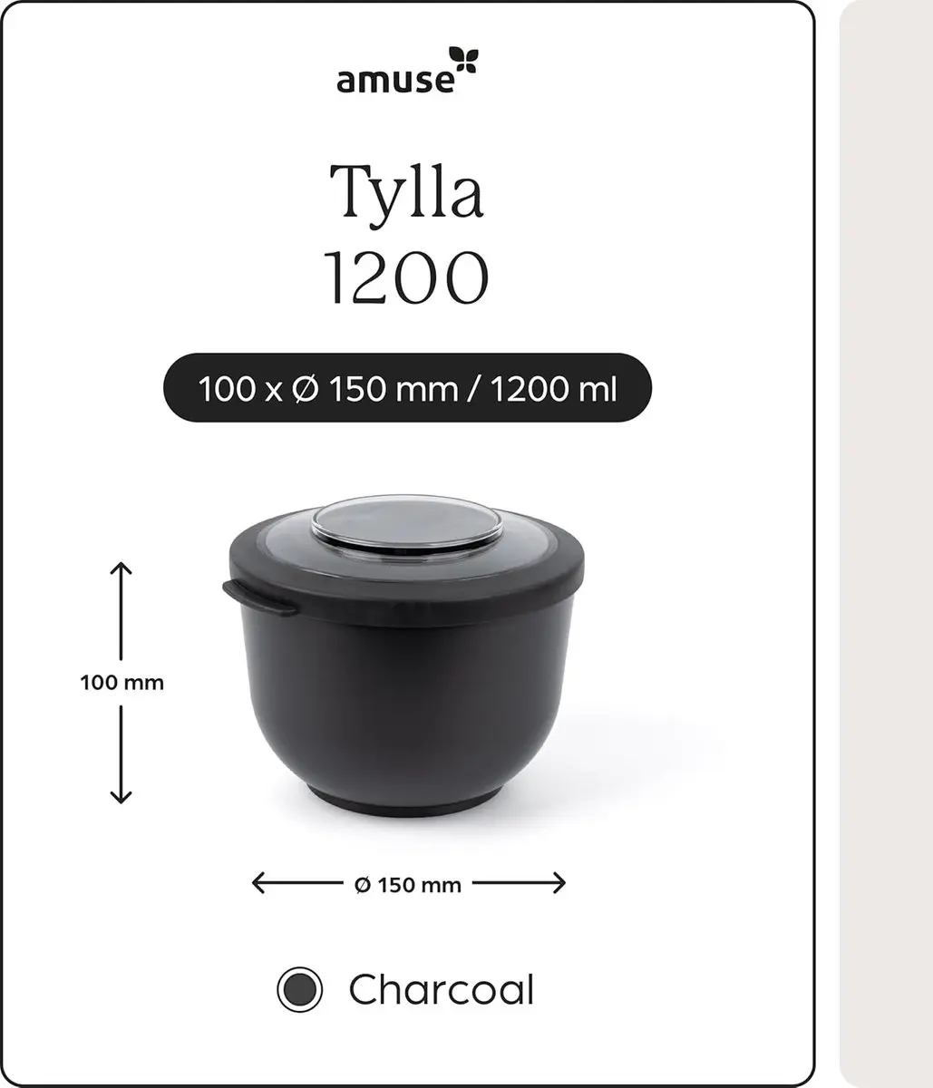Amuse Tylla Charcoal Lunchbox 1200ml - 2-delig - Zwart