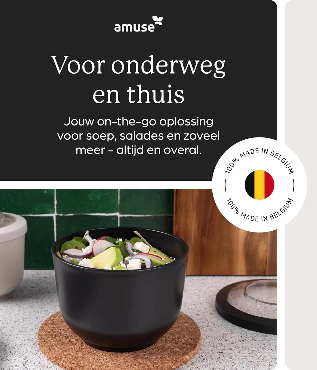 Amuse Tylla Charcoal Lunchbox 1200ml - 2-delig - Zwart