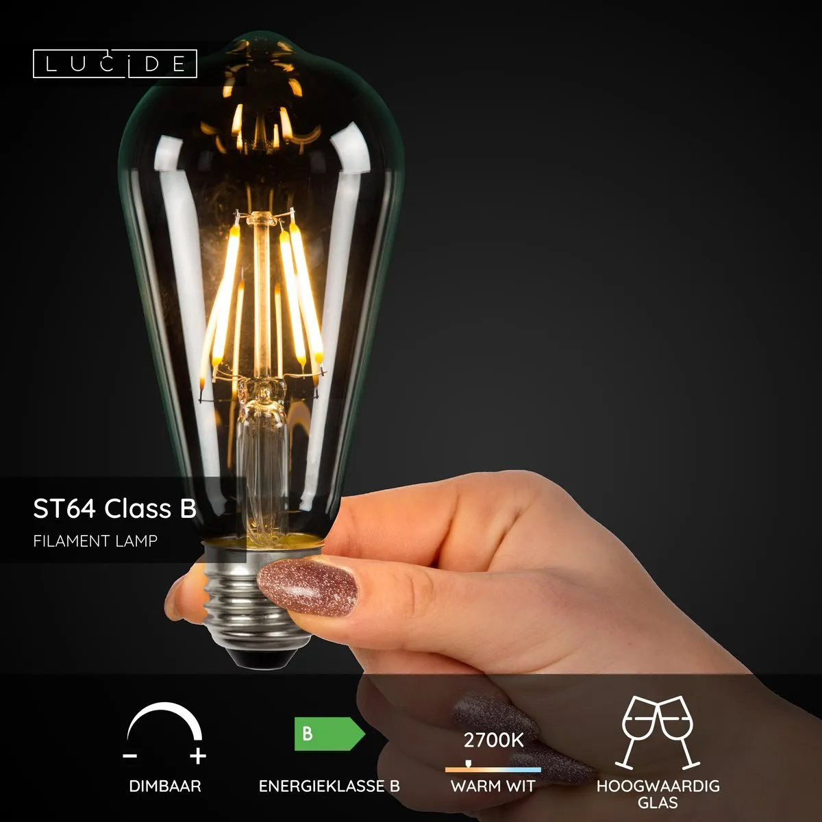 Lucide ST64 Class B LED Filamentlamp 7W 2700K - Ø6,4cm Transparant