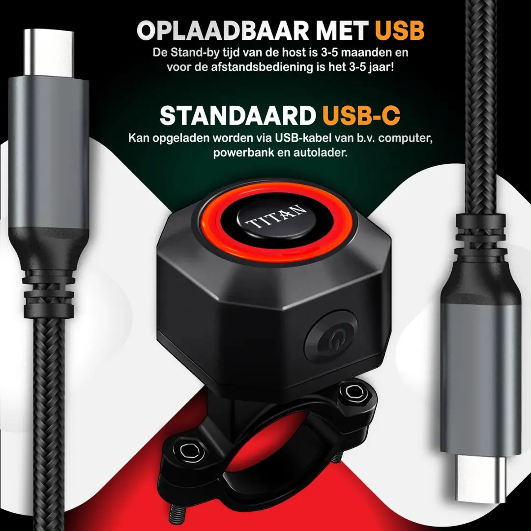 Titan 2in1 Fietsalarm & Fietslamp NVT - Zwart