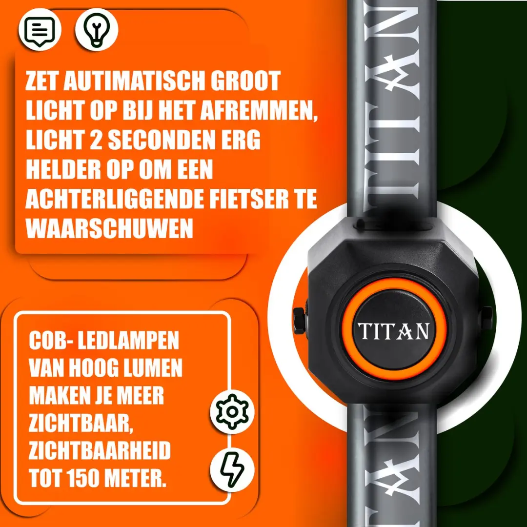 Titan 2in1 Fietsalarm & Fietslamp NVT - Zwart