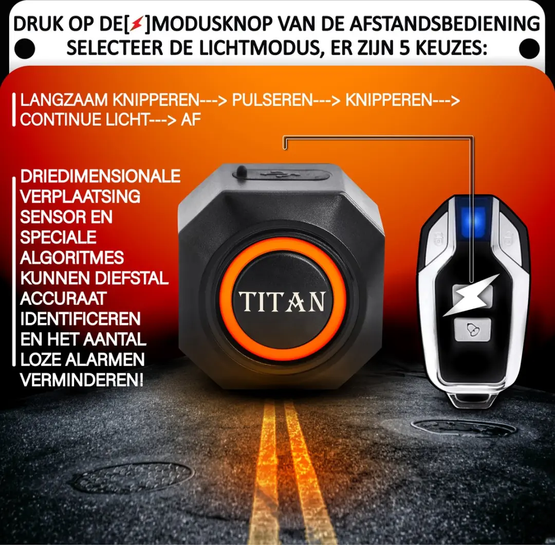 Titan 2in1 Fietsalarm & Fietslamp NVT - Zwart - afbeelding 6 van 6