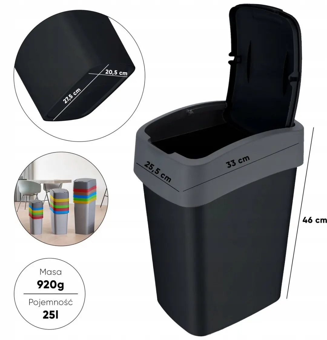 Curver Flip Bin 25L - 60cm - Zilver/Zwart