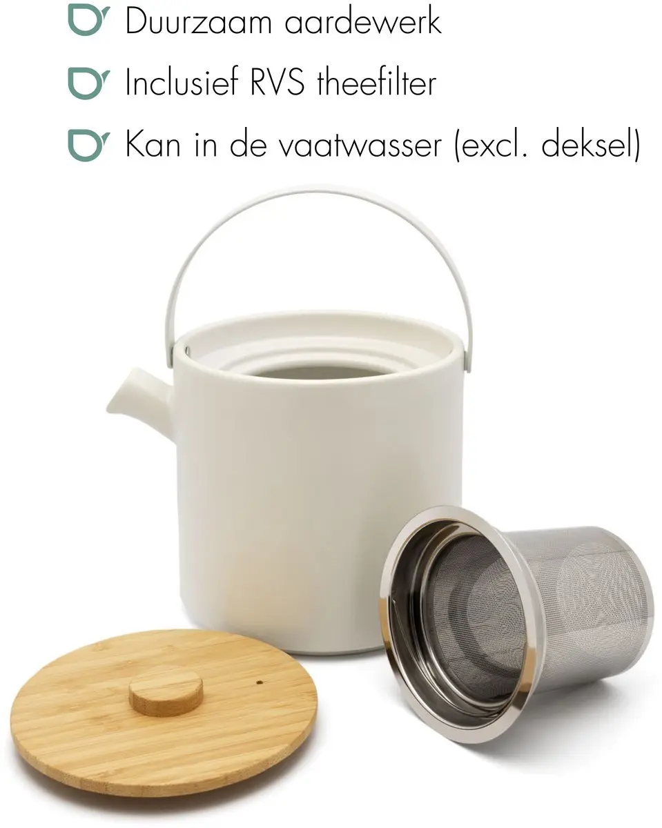 Bredemeijer Theeset Umea - Theepot 1,2L met theelichtwarmer - 6 Kopjes - Wit
