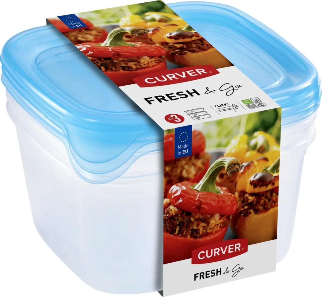 Curver Fresh & Go Vershoudbakjes 3x1.2L - 3 Stuks - Transparant/Blauw