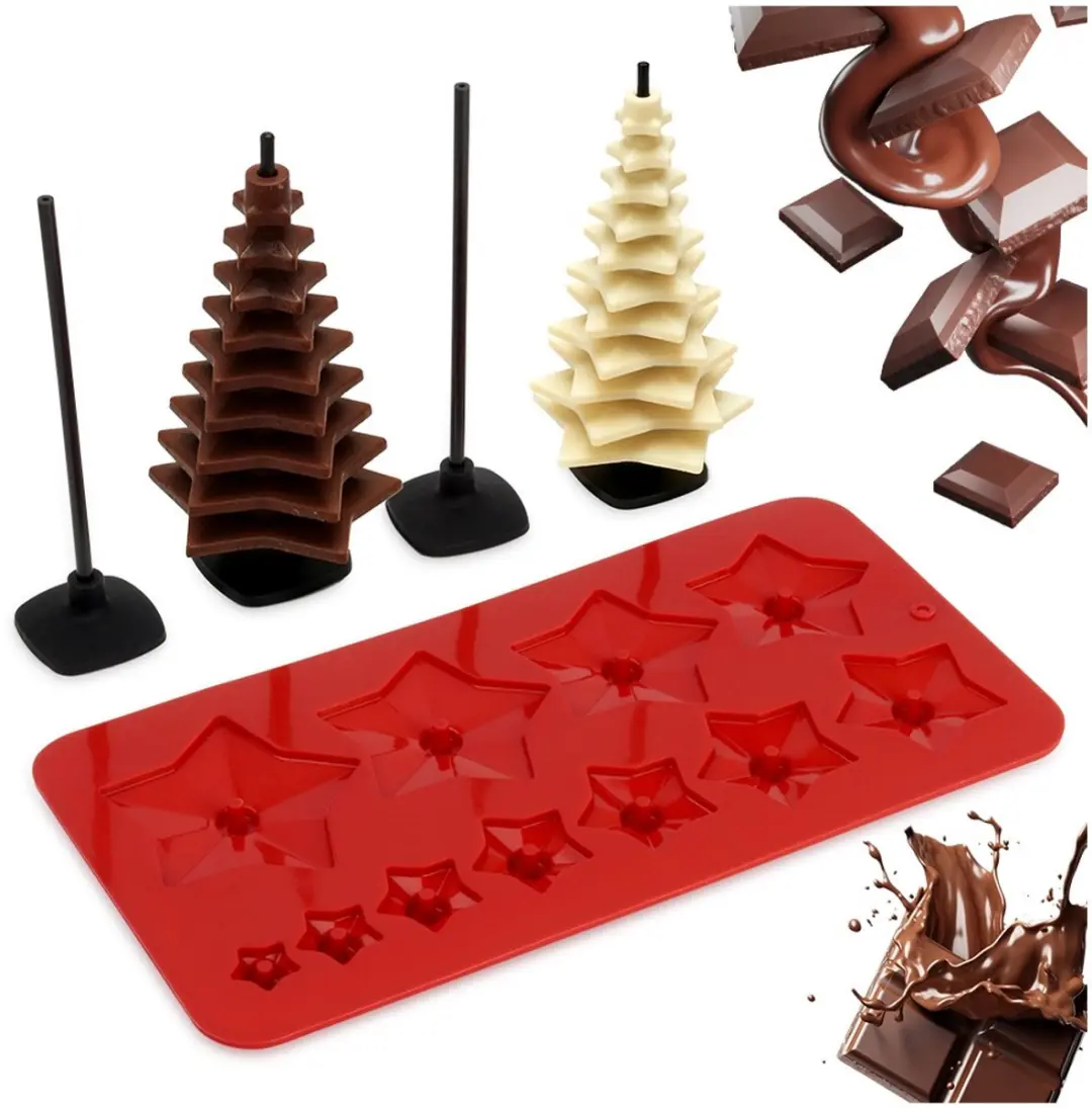 La Cucina Silicone Chocoladevorm Kerstboom 9-delig - Rood