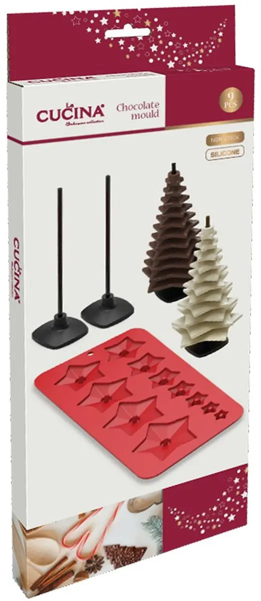 La Cucina Silicone Chocoladevorm Kerstboom 9-delig - Rood