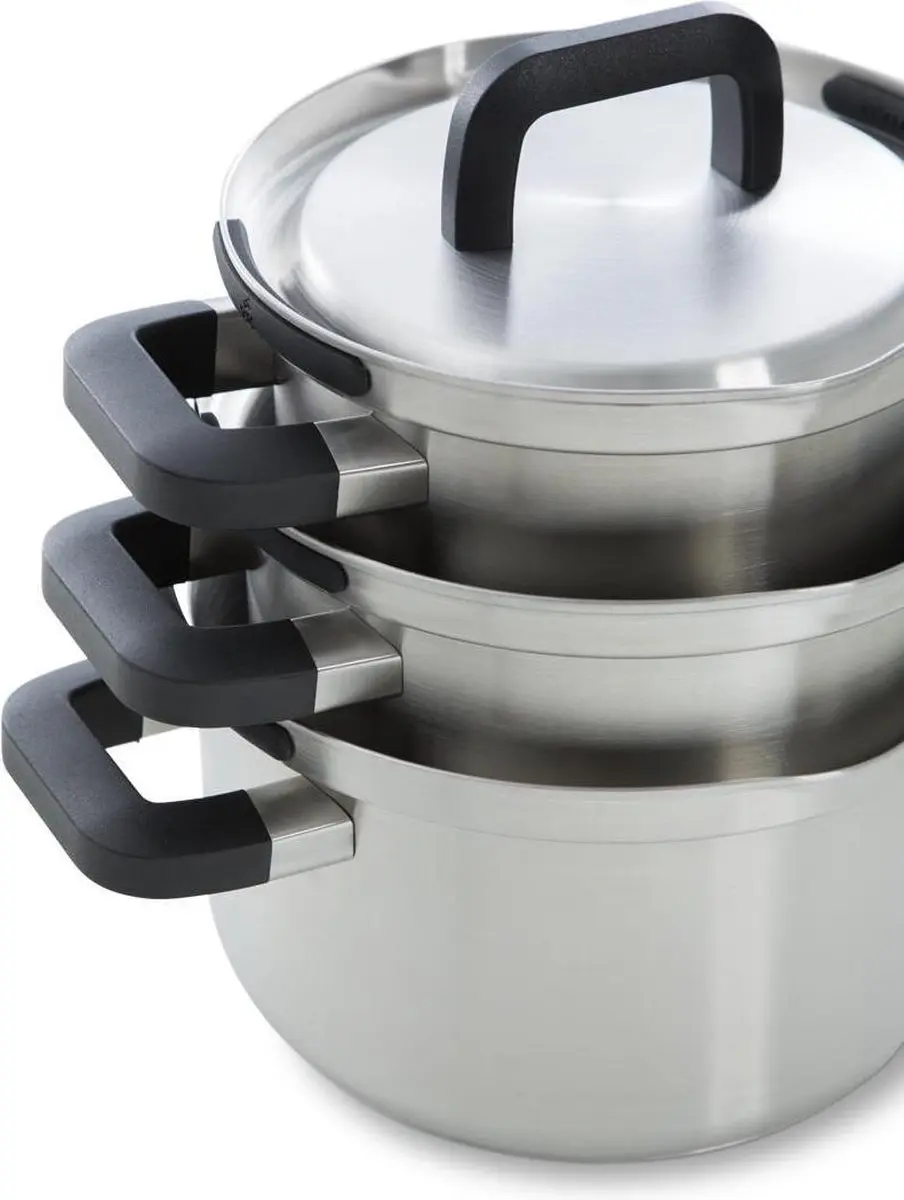 BK Flow Cool Pannenset 4-delig B9920.004 - 16/18/20cm Inductie - RVS - Zilver
