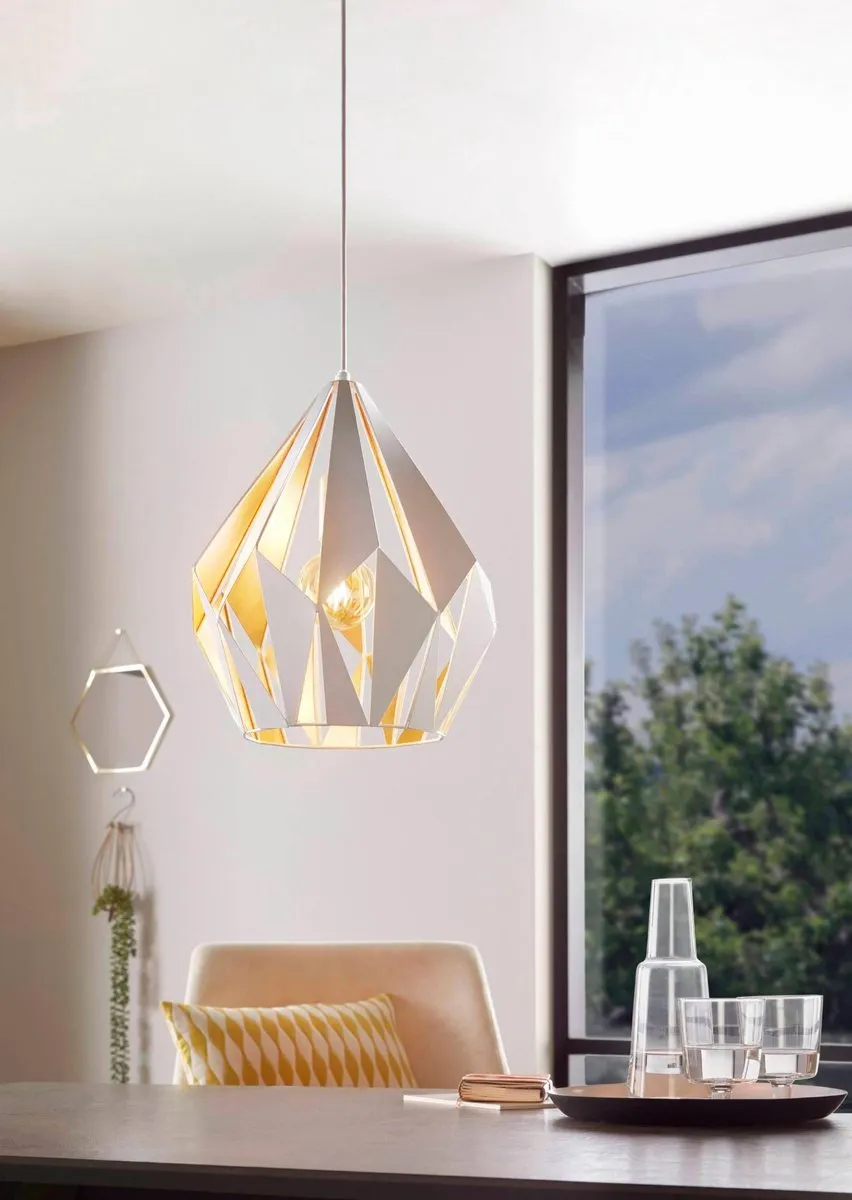 Eglo Carlton 1 Hanglamp E27 - Ø31cm - Wit/Goud - afbeelding 6 van 6