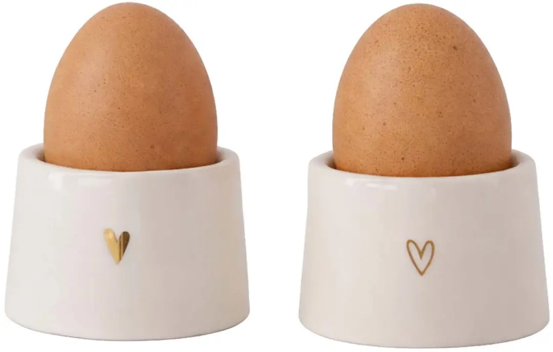 Zusss Eierdopjes Keramiek Hartje - 2 Stuks - Wit/Goud