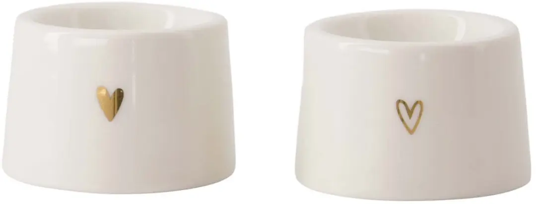 Zusss Eierdopjes Keramiek Hartje - 2 Stuks - Wit/Goud