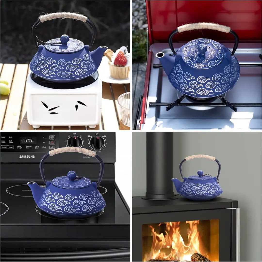 Bredemeijer Japanse Theepot 800ml - Gietijzer Geëmailleerd - Blauw