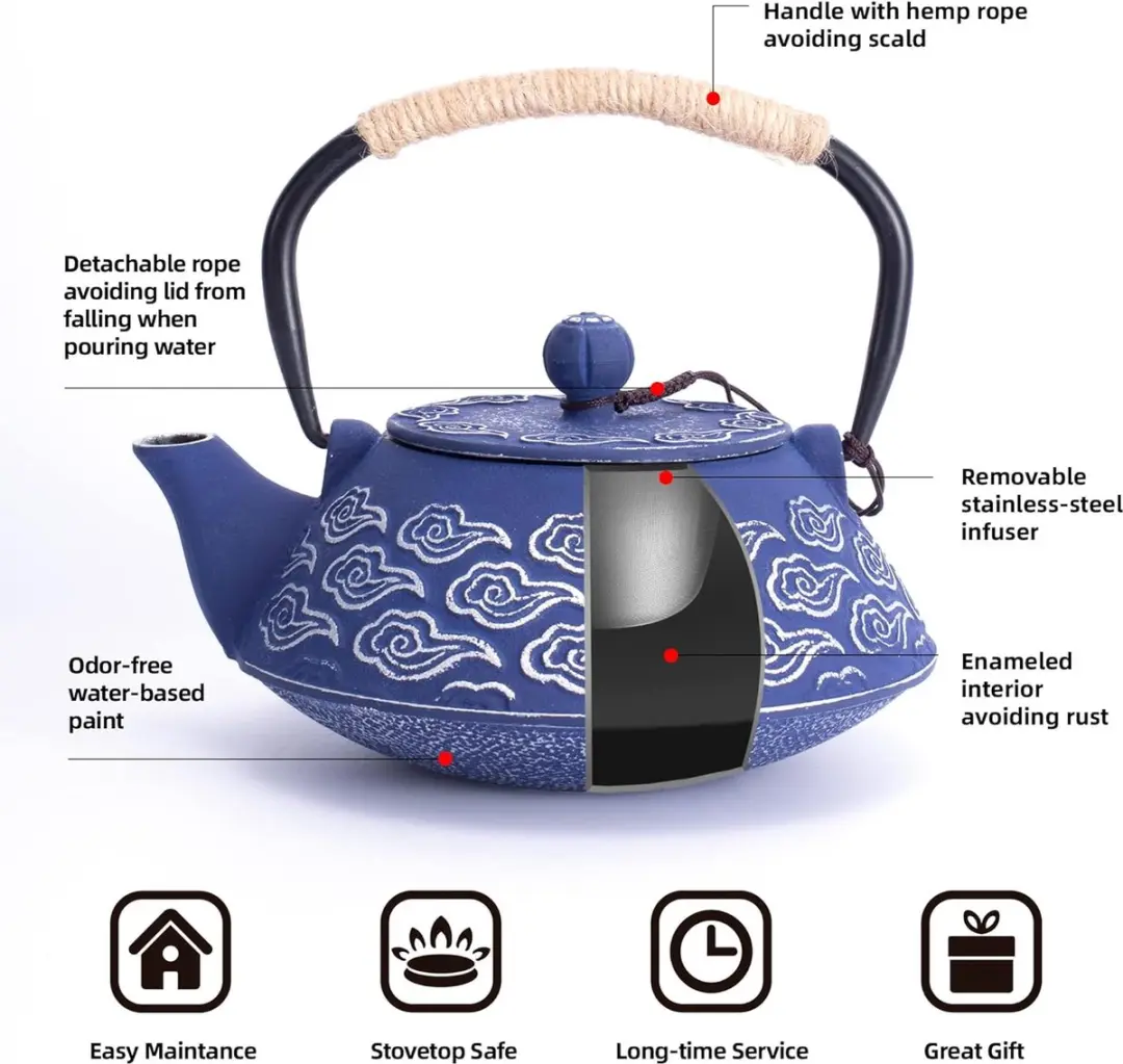 Bredemeijer Japanse Theepot 800ml - Gietijzer Geëmailleerd - Blauw