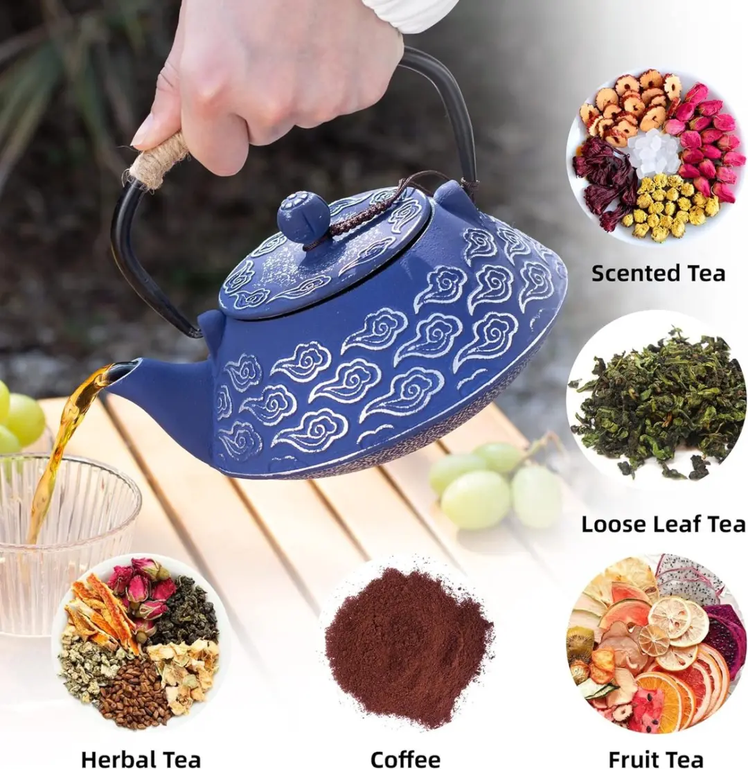 Bredemeijer Japanse Theepot 800ml - Gietijzer Geëmailleerd - Blauw