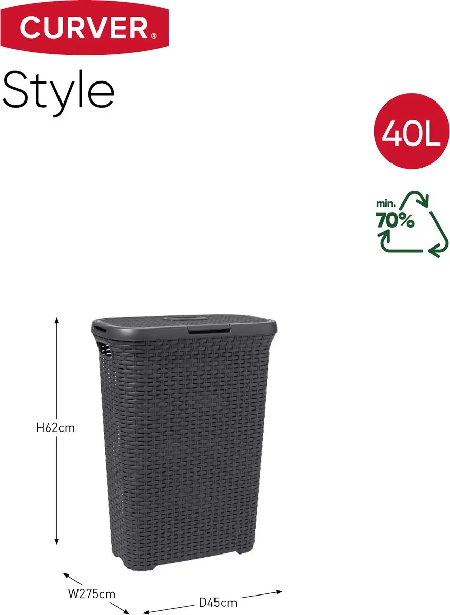 Curver Style Wasmand met deksel 2x40L - 2 Stuks - Antraciet