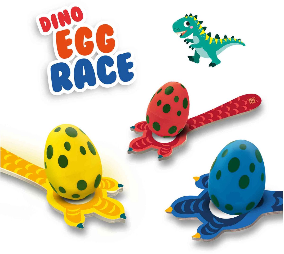 SES - Dino eierloop - set met 4 eieren, 4 dino lepels en 4 dino fiches - buiten spelen - met handige bewaartas - Dinosaurus Speelgoed