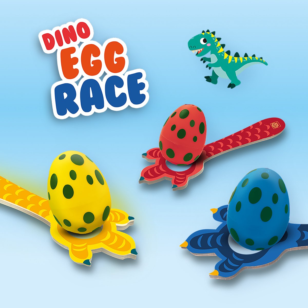 SES - Dino eierloop - set met 4 eieren, 4 dino lepels en 4 dino fiches - buiten spelen - met handige bewaartas - Dinosaurus Speelgoed