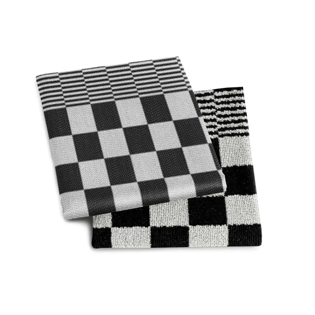 DDDDD Theedoeken & Keukendoeken Set - 4 Stuks Geblokt Zwart