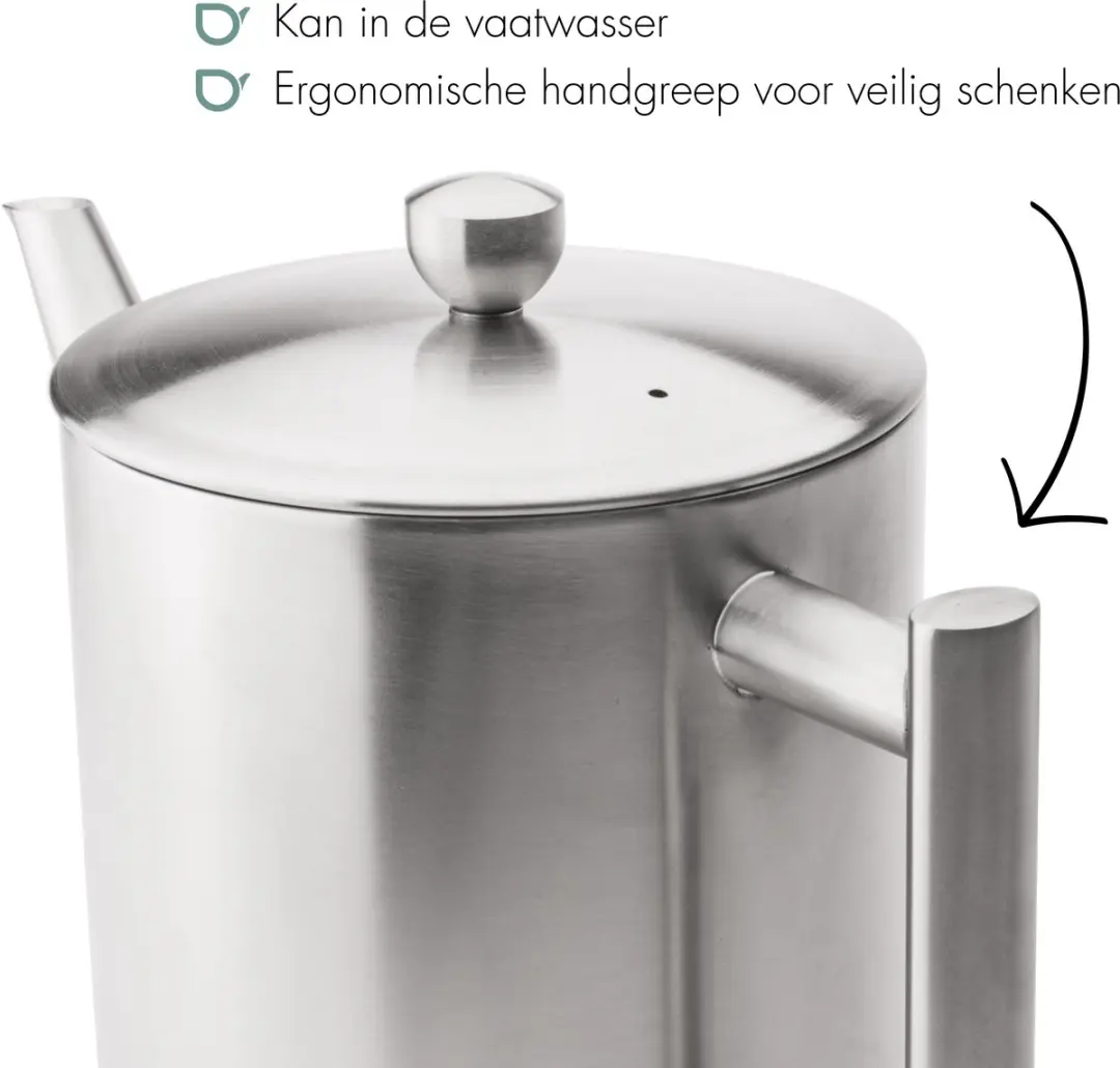 Bredemeijer Minuet Cylindre Theepot 1,2L - Dubbelwandig - Zilver Mat