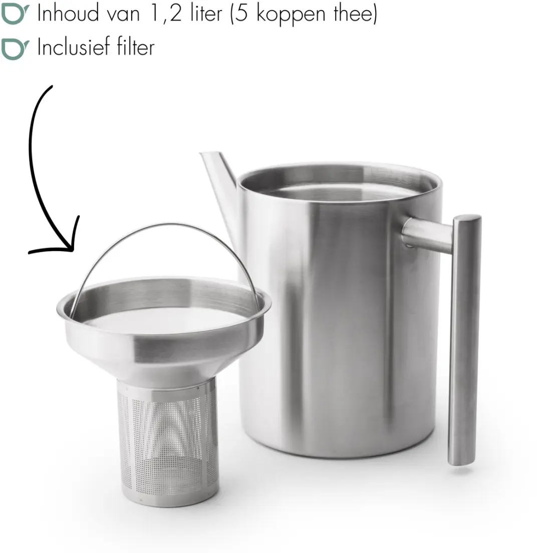 Bredemeijer Minuet Cylindre Theepot 1,2L - Dubbelwandig - Zilver Mat