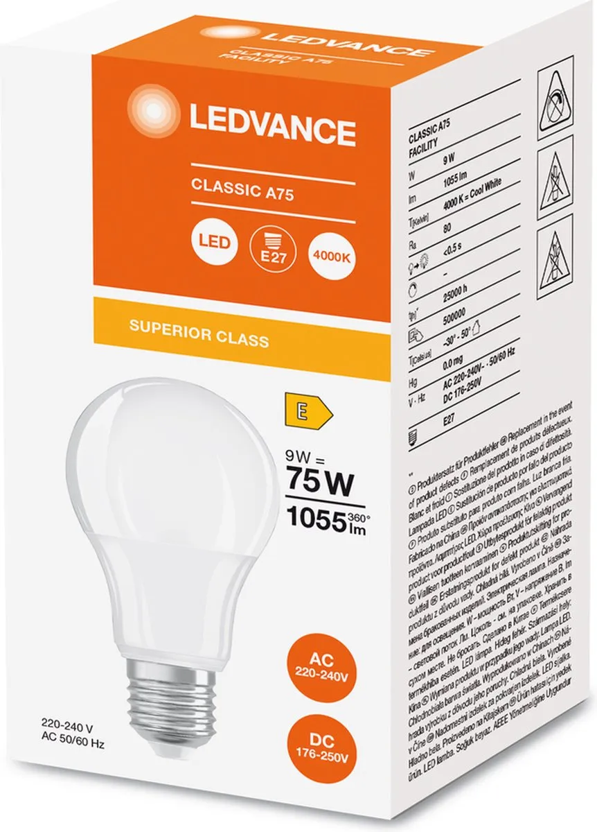 LEDVANCE Classic Superior E27 Peer Mat 9W 1055lm - Koel wit