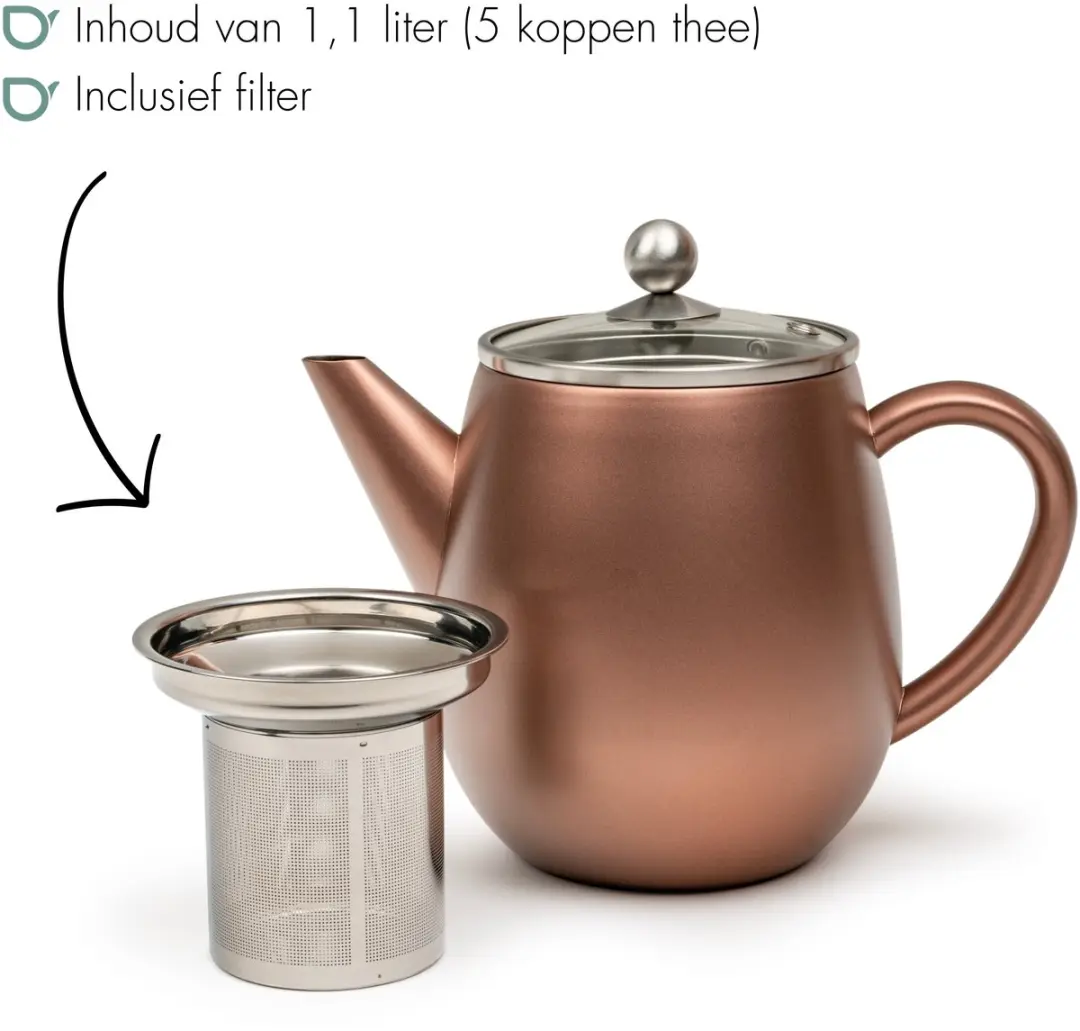 Bredemeijer Eva Theepot 1,1L - Roestbruin - Met theezeef