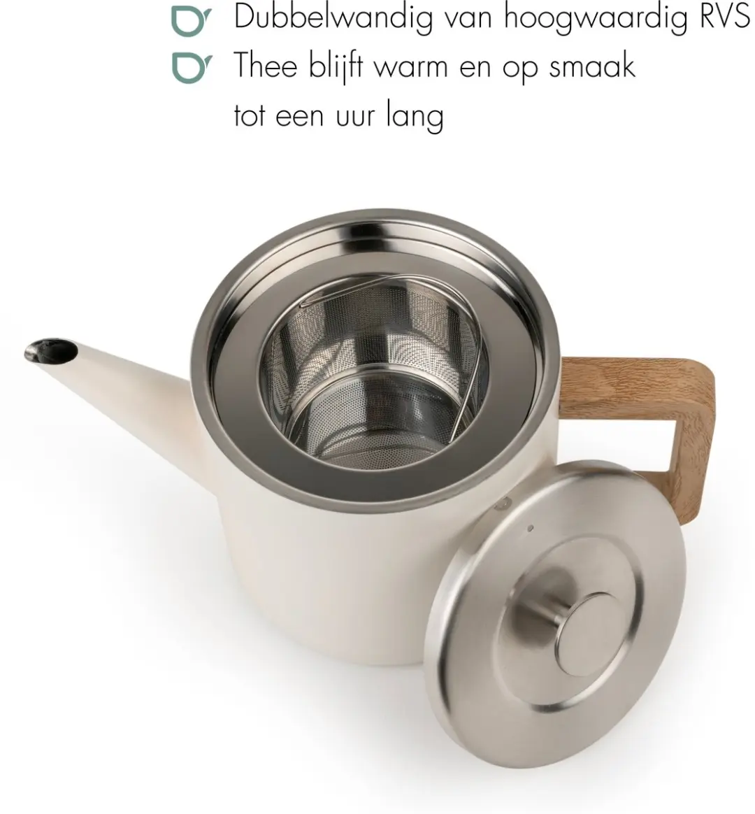 Bredemeijer Narvik Dubbelwandige Theepot 1,1L - Warm Wit