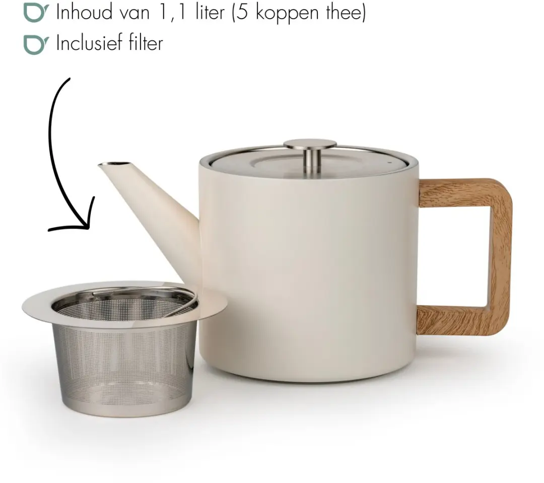 Bredemeijer Narvik Dubbelwandige Theepot 1,1L - Warm Wit