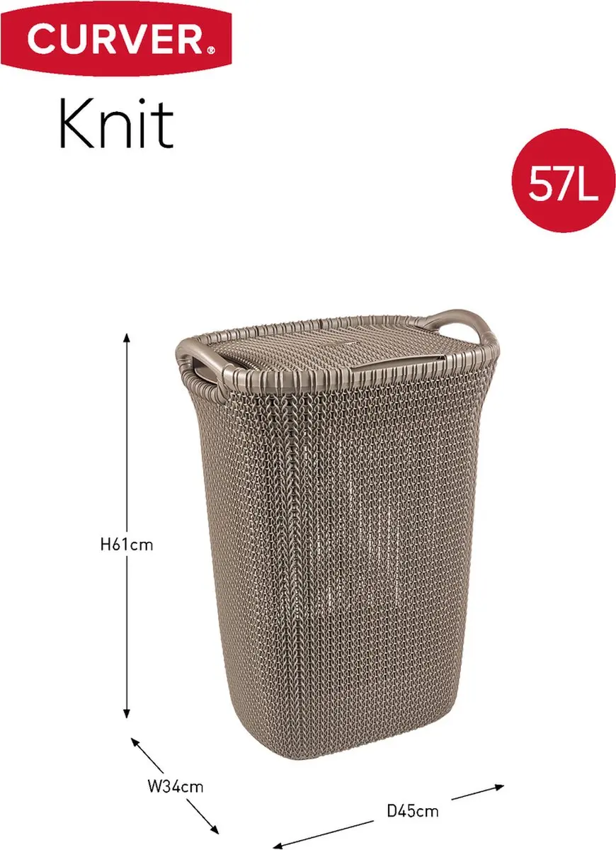 Curver Knit Wasmand met deksel 57L - Bruin