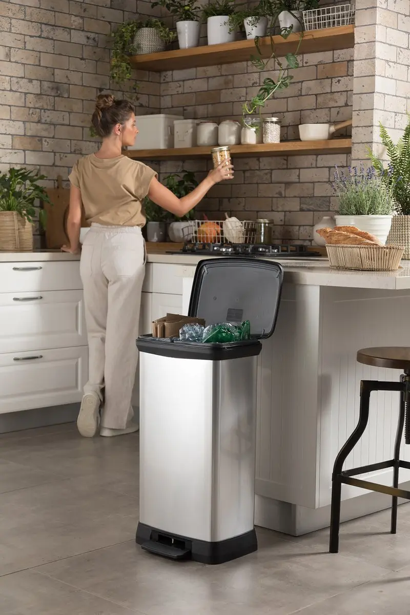 Curver Decobin Prullenbak 50L - 39x29x72cm Zilver Metallic
