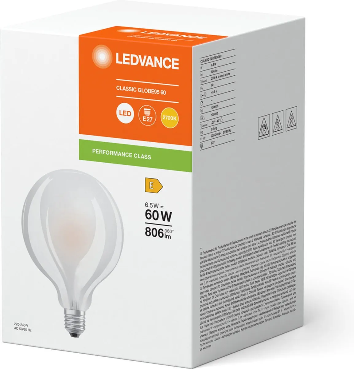 LEDVANCE Classic E27 Globe Filament 6.5W 806lm - Mat - afbeelding 5 van 5