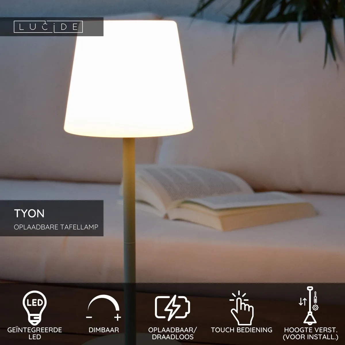 Lucide TYON Oplaadbare LED Tafellamp - 2W 2700K Groen - IP65