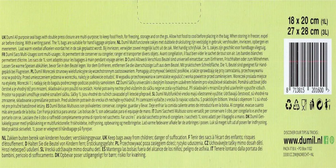Dumil Herschluitbare Diepvrieszakjes - 50 Stuks (25x1L + 25x3L) - Transparant