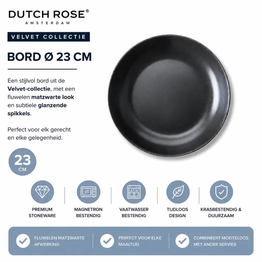Dutch Rose Velvet Diepe Borden 23cm - Antraciet