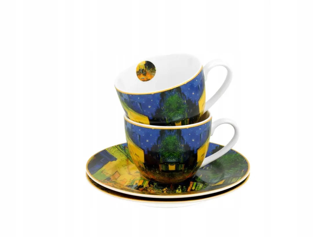 Van Gogh Espresso Kopjes met Schotels Terras 's Nachts - 2 Stuks