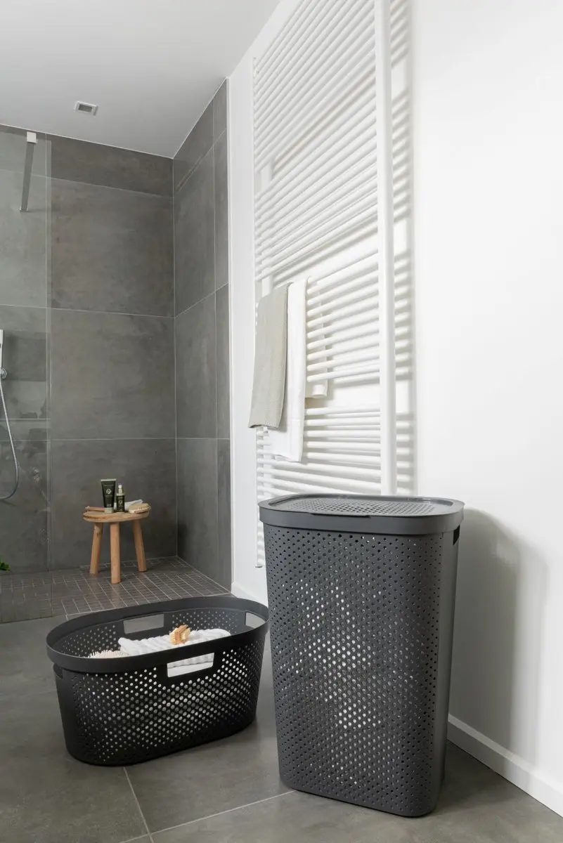 Curver Infinity Recycled Wasmand met deksel 60L - 2 Stuks - Antraciet & Groen