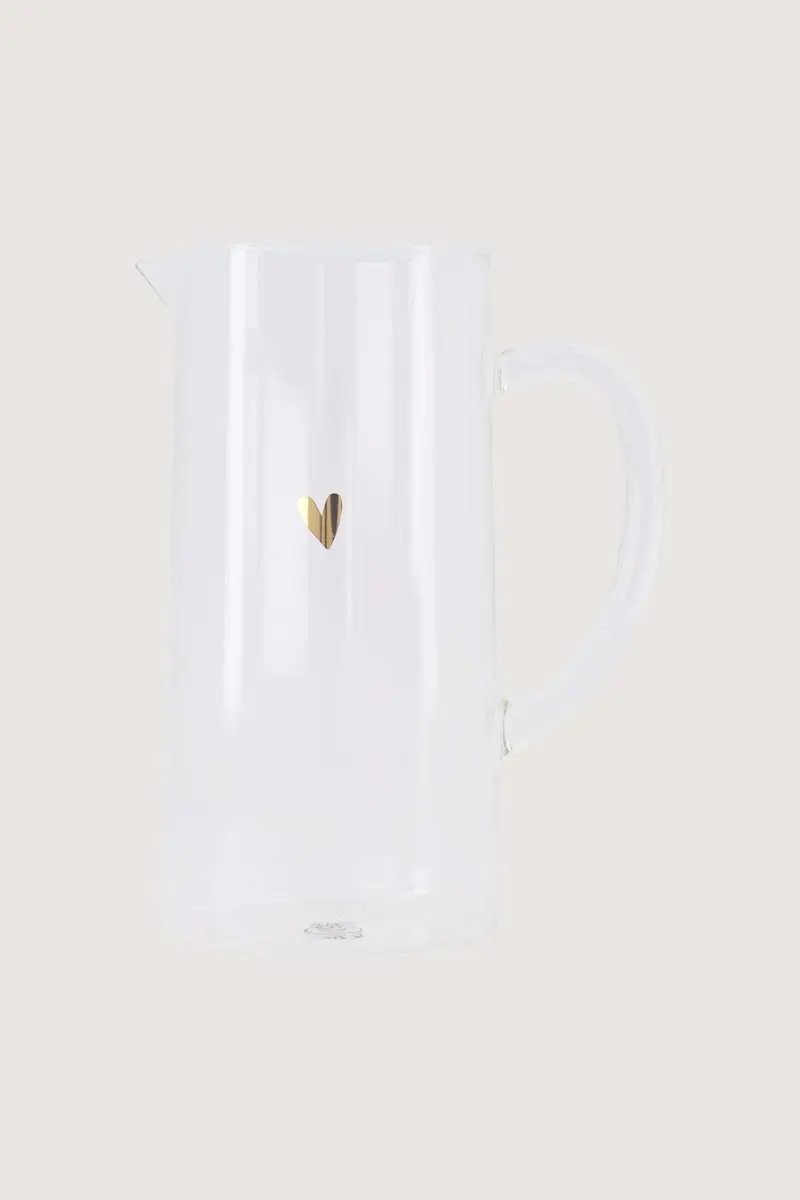 Zusss Waterkan Glas Hartje - 1L - Transparant/Oker