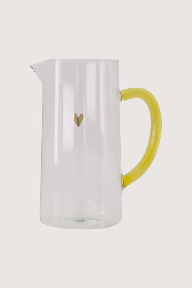 Zusss Waterkan Glas Hartje - 1L - Transparant/Oker