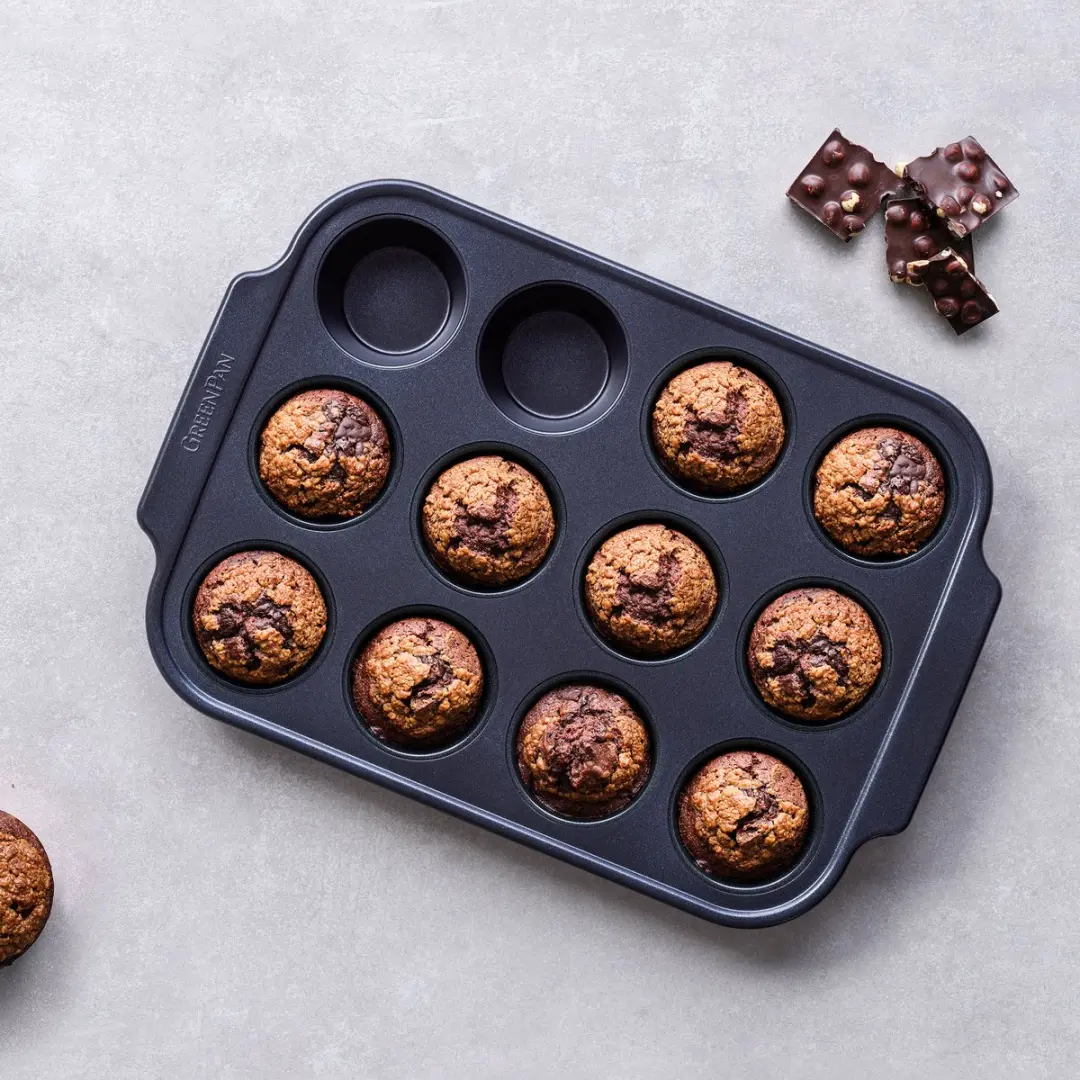 GreenPan Bistro Muffinvorm 12 Stuks - Zwart