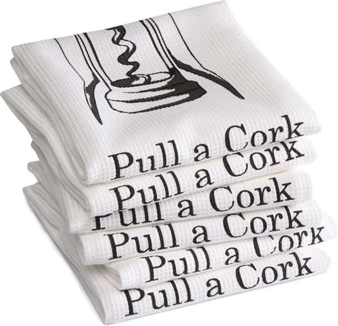 DDDDD Pull a Cork Theedoekenset - 6 Stuks Wit - afbeelding 6 van 6