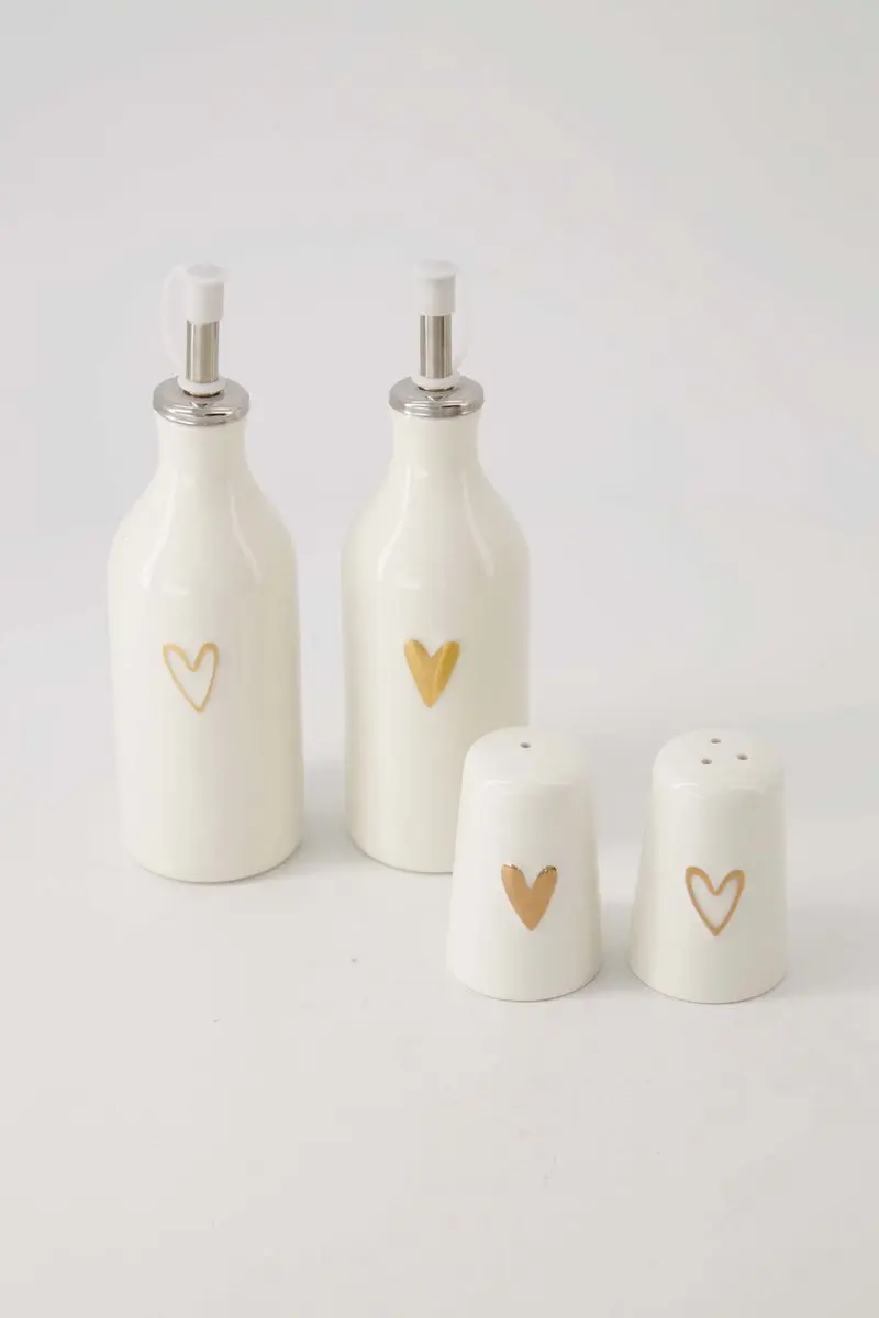 Zusss Keramiek Peper- en Zoutstel - Hartje White/Gold
