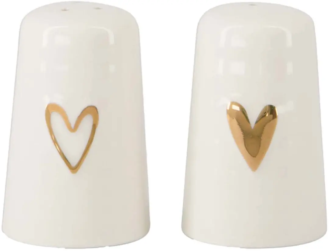 Zusss Keramiek Peper- en Zoutstel - Hartje White/Gold