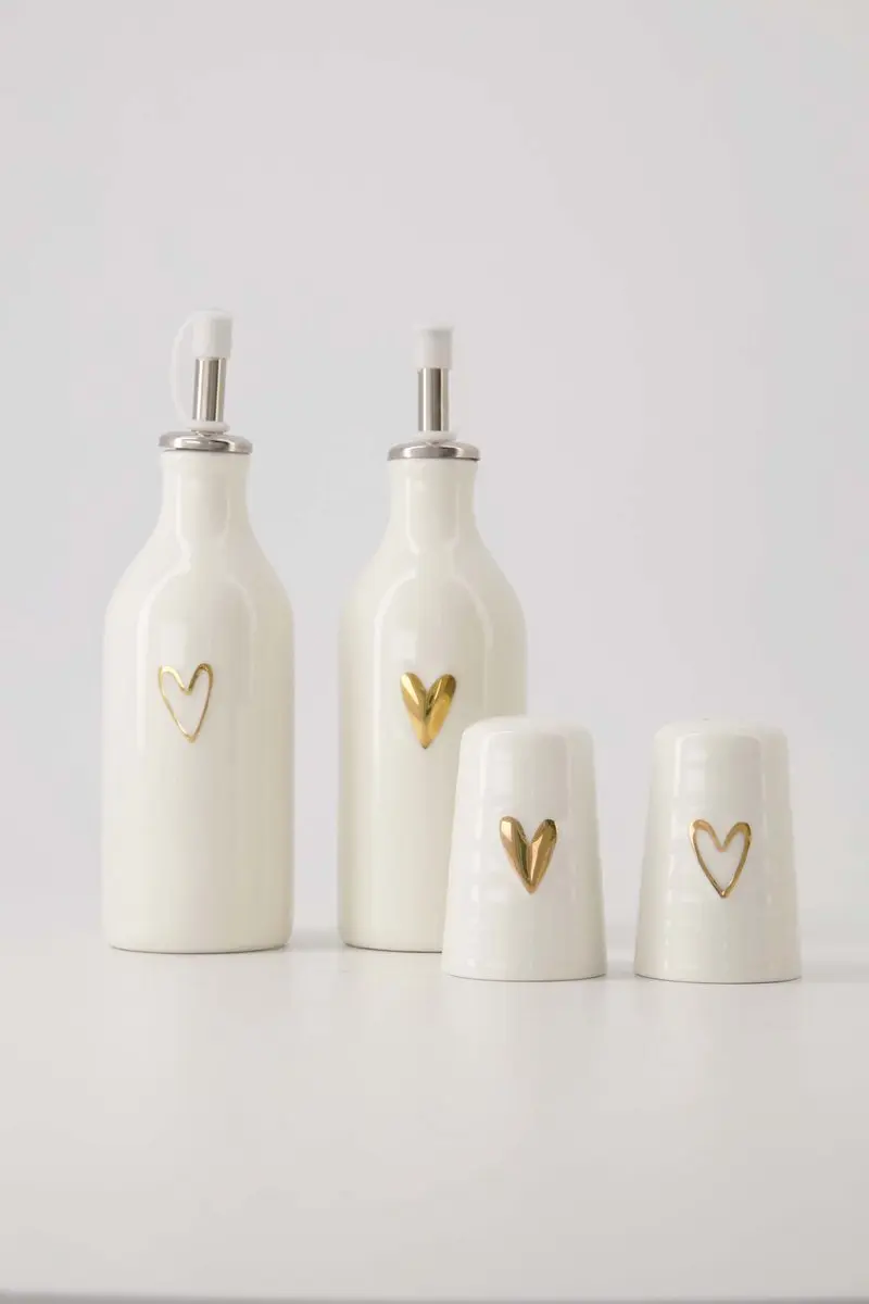 Zusss Keramiek Peper- en Zoutstel - Hartje White/Gold